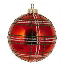 Χριστουγεννιάτικη Γυάλινη Μπάλα Κόκκινη με Πράσινο και Χρυσό Καρό (8cm)